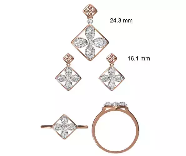 Light wt Ring Earrings Pendant set stl jcd 1-render details