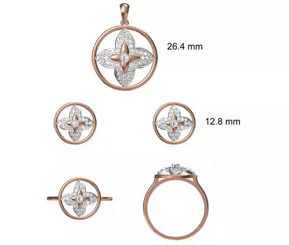 Light wt Ring Earrings Pendant set stl jcd 1-render details