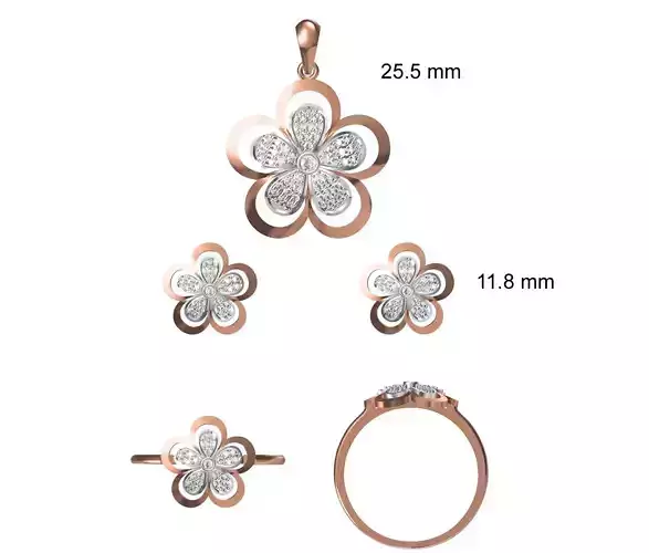 Light wt Ring Earrings Pendant set stl jcd 1-render details
