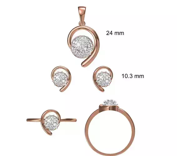 Light wt Ring Earrings Pendant set stl jcd 1-render details