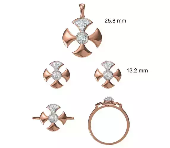 Light wt Ring Earrings Pendant set stl jcd 1-render details
