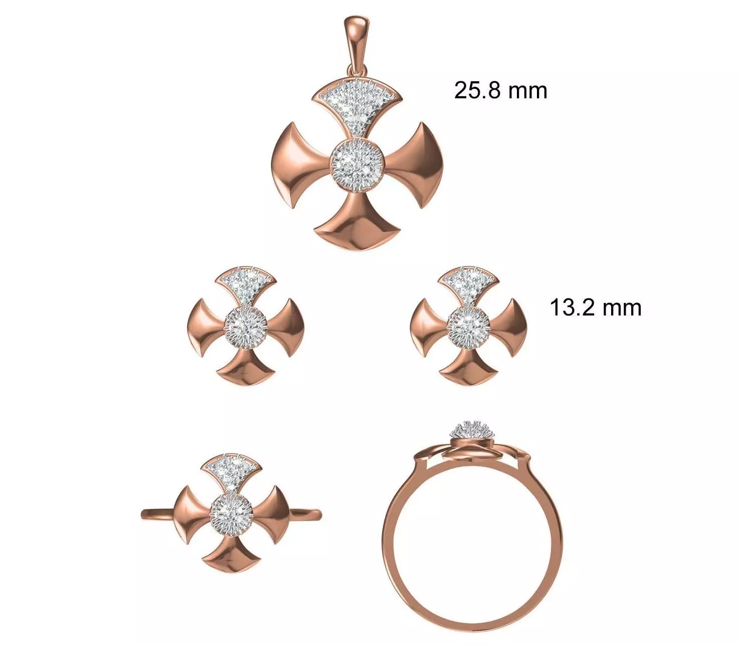 Light wt Ring Earrings Pendant set stl jcd 1-render details 3D print model