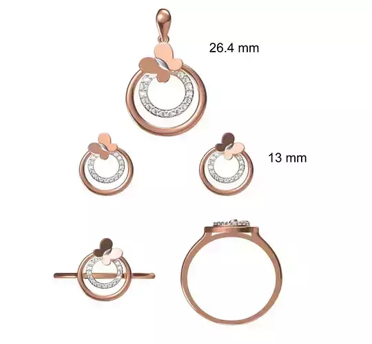 Light wt Ring Earrings Pendant set stl jcd 1-render details