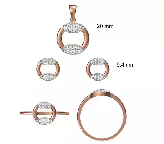 Light wt Ring Earrings Pendant set stl jcd 1-render details