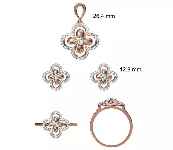 Light wt Ring Earrings Pendant set stl jcd 1-render details