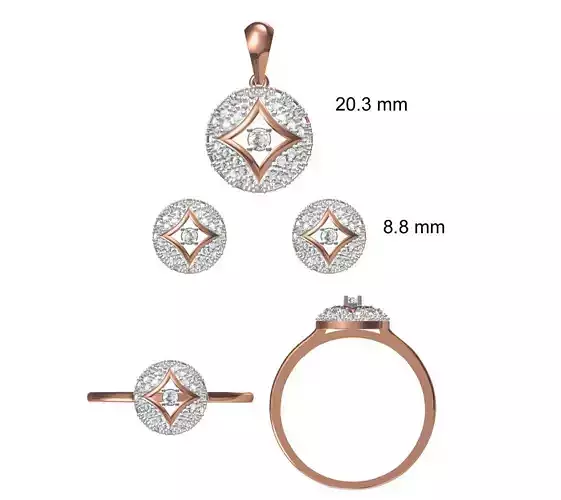 Light wt Ring Earrings Pendant set stl jcd 1-render details
