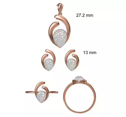 Light wt Ring Earrings Pendant set stl jcd 1-render details