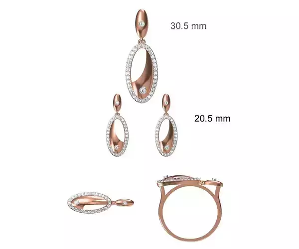 Light wt Ring Earrings Pendant set stl jcd 1-render details