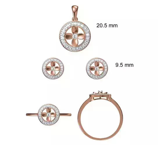 Light wt Ring Earrings Pendant set stl jcd 1-render details