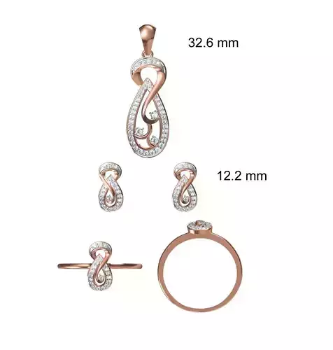 Light wt Ring Earrings Pendant set stl jcd 1-render details