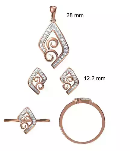 Light wt Ring Earrings Pendant set stl jcd 1-render details