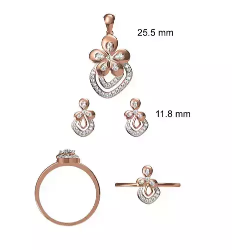 Light wt Ring Earrings Pendant set stl jcd 1-render details