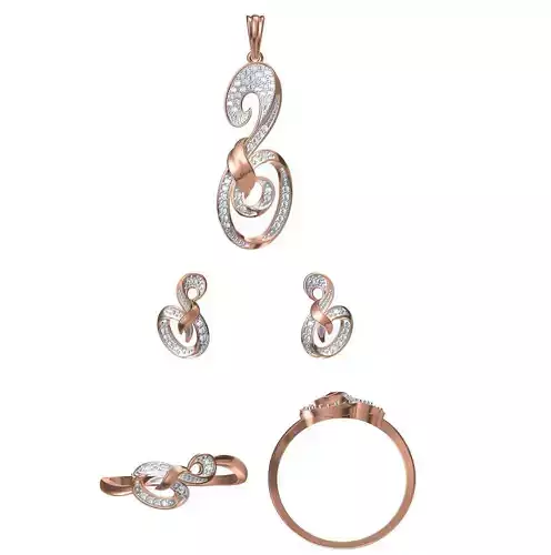 Light wt Ring Earrings Pendant set stl jcd 1-render details