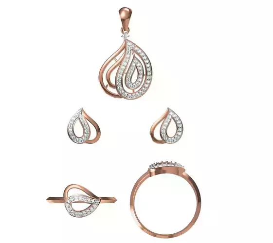 Light wt Ring Earrings Pendant set stl jcd 1-render details