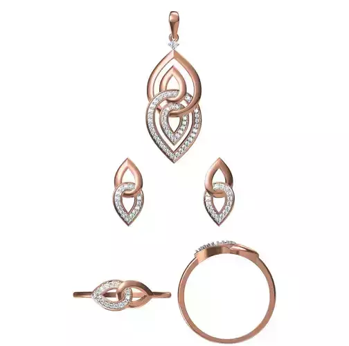 Light wt Ring Earrings Pendant set stl jcd 1-render details