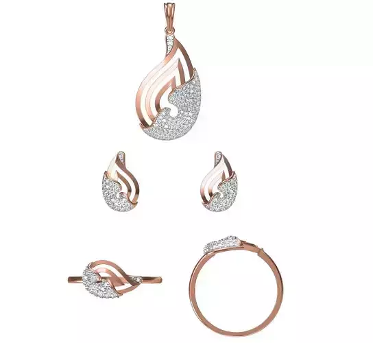 Light wt Ring Earrings Pendant set stl jcd 1-render details