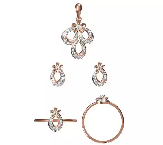 Light wt Ring Earrings Pendant set stl jcd 1-render details