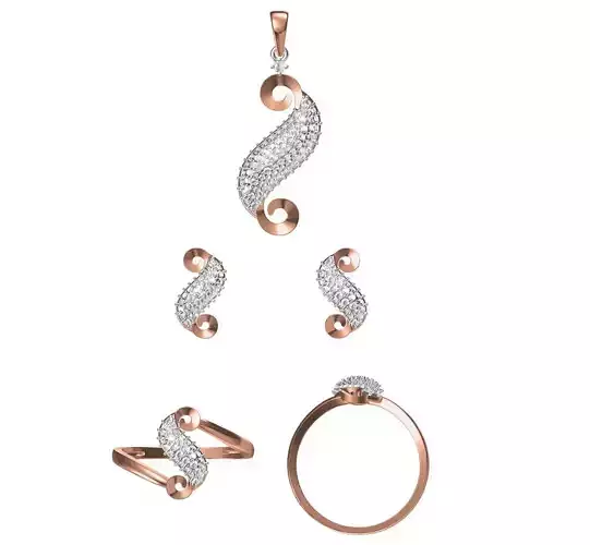 Light wt Ring Earrings Pendant set stl jcd 1-render details