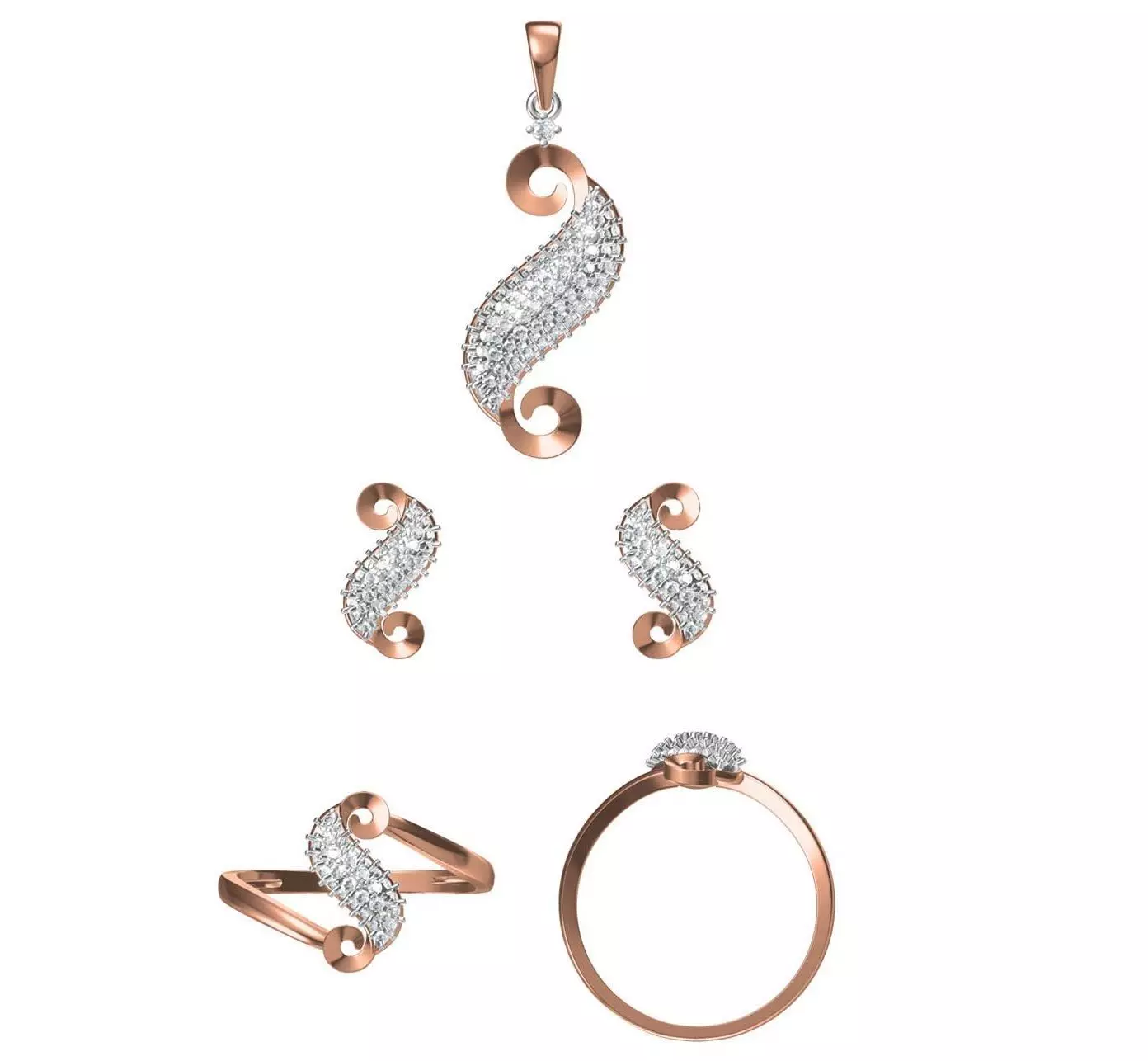 Light wt Ring Earrings Pendant set stl jcd 1-render details 3D print model