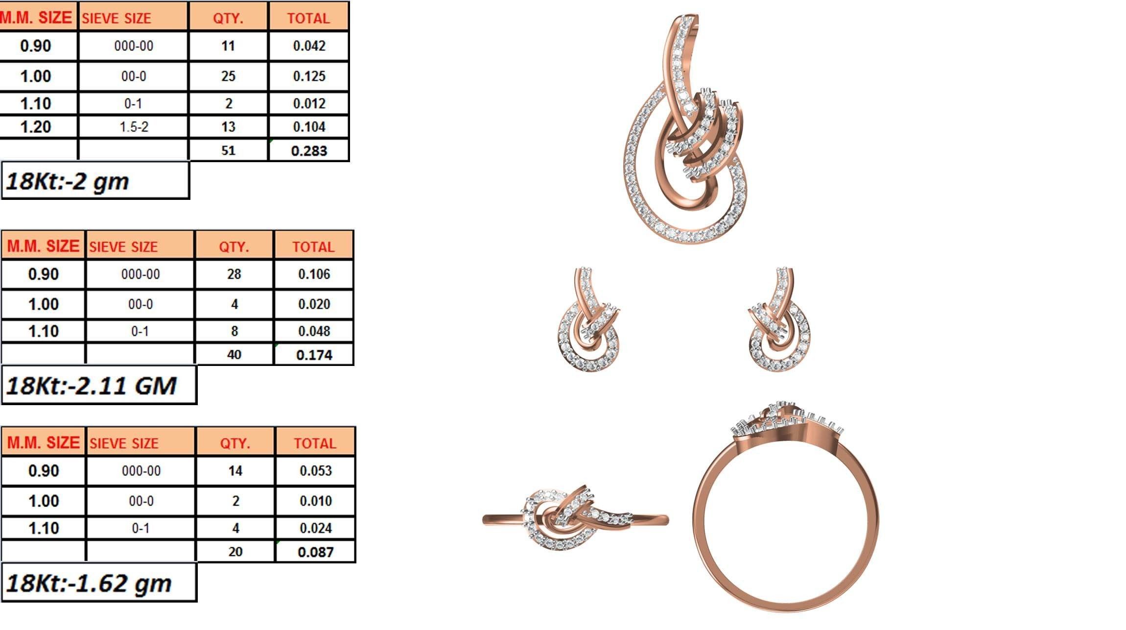 Light wt Ring Earrings Pendant set stl jcd 1-render details 3D print model_1