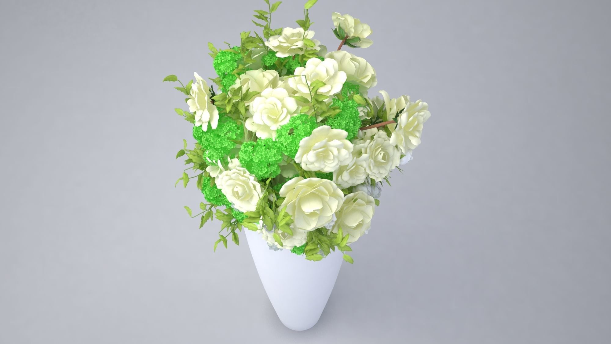 Big Flower Pot with Flower Bouquet  3D model_2