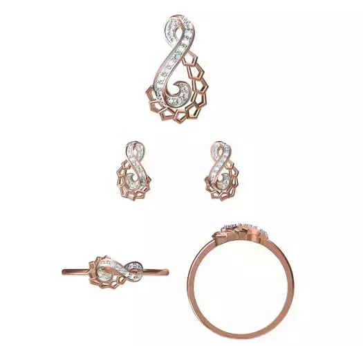 Light wt Ring Earrings Pendant set stl jcd 1-render details