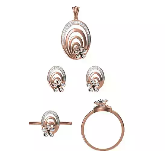 Light wt Ring Earrings Pendant set stl jcd 1-render details