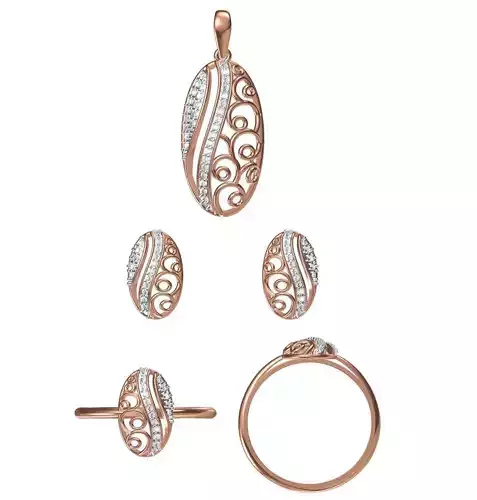 Light wt Ring Earrings Pendant set stl jcd 1-render details