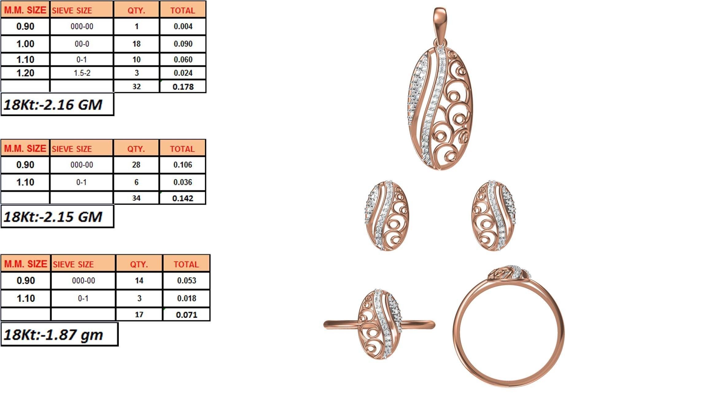 Light wt Ring Earrings Pendant set stl jcd 1-render details 3D print model_1