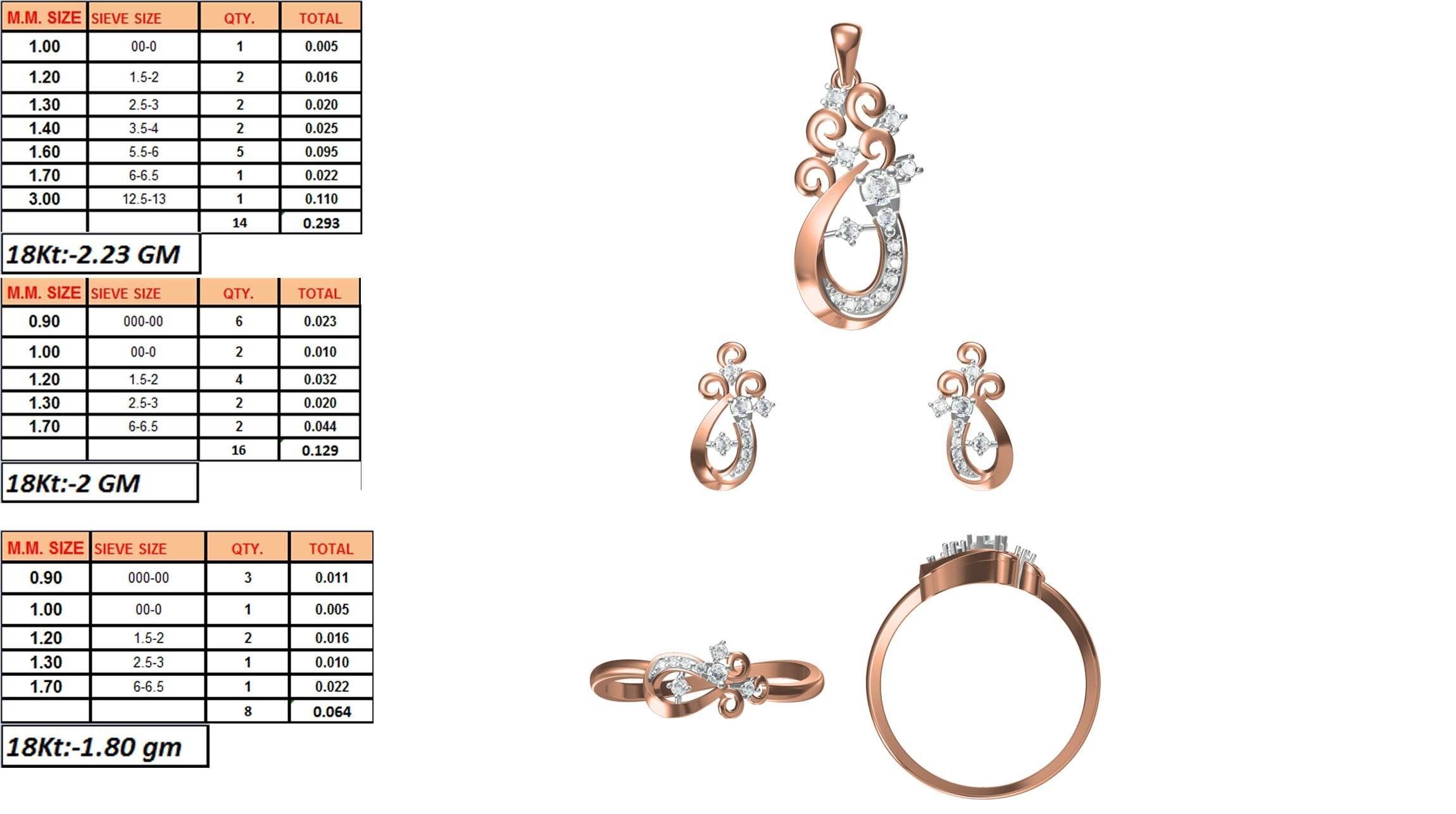 Light wt Ring Earrings Pendant set stl jcd 1-render details 3D print model_1