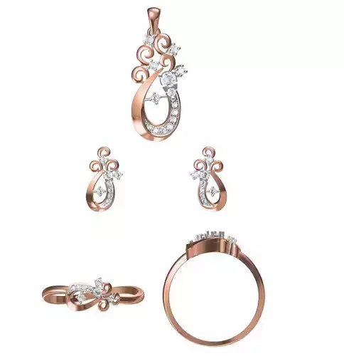 Light wt Ring Earrings Pendant set stl jcd 1-render details