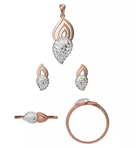 Light wt Ring Earrings Pendant set stl jcd 1-render details