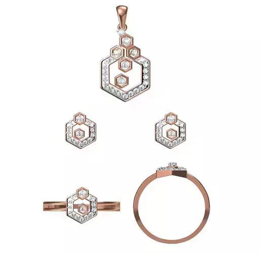 Light wt Ring Earrings Pendant set stl jcd 1-render details