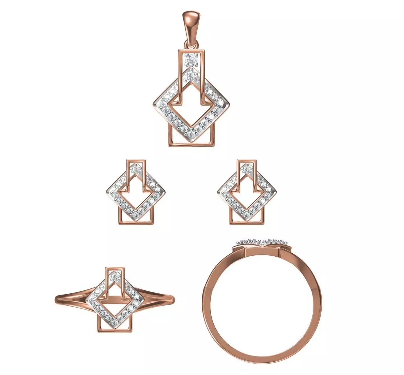 Light wt Ring Earrings Pendant set 3dm stl 1-render details 3D print model_0
