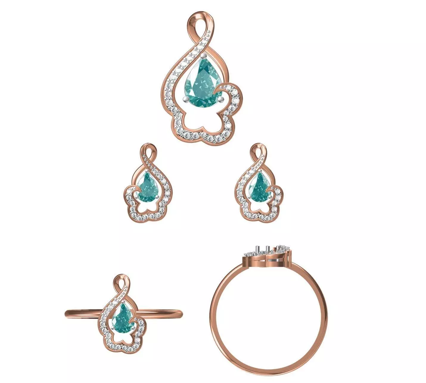 Light wt Ring Earrings Pendant set stl jcd 1-render details 3D print model