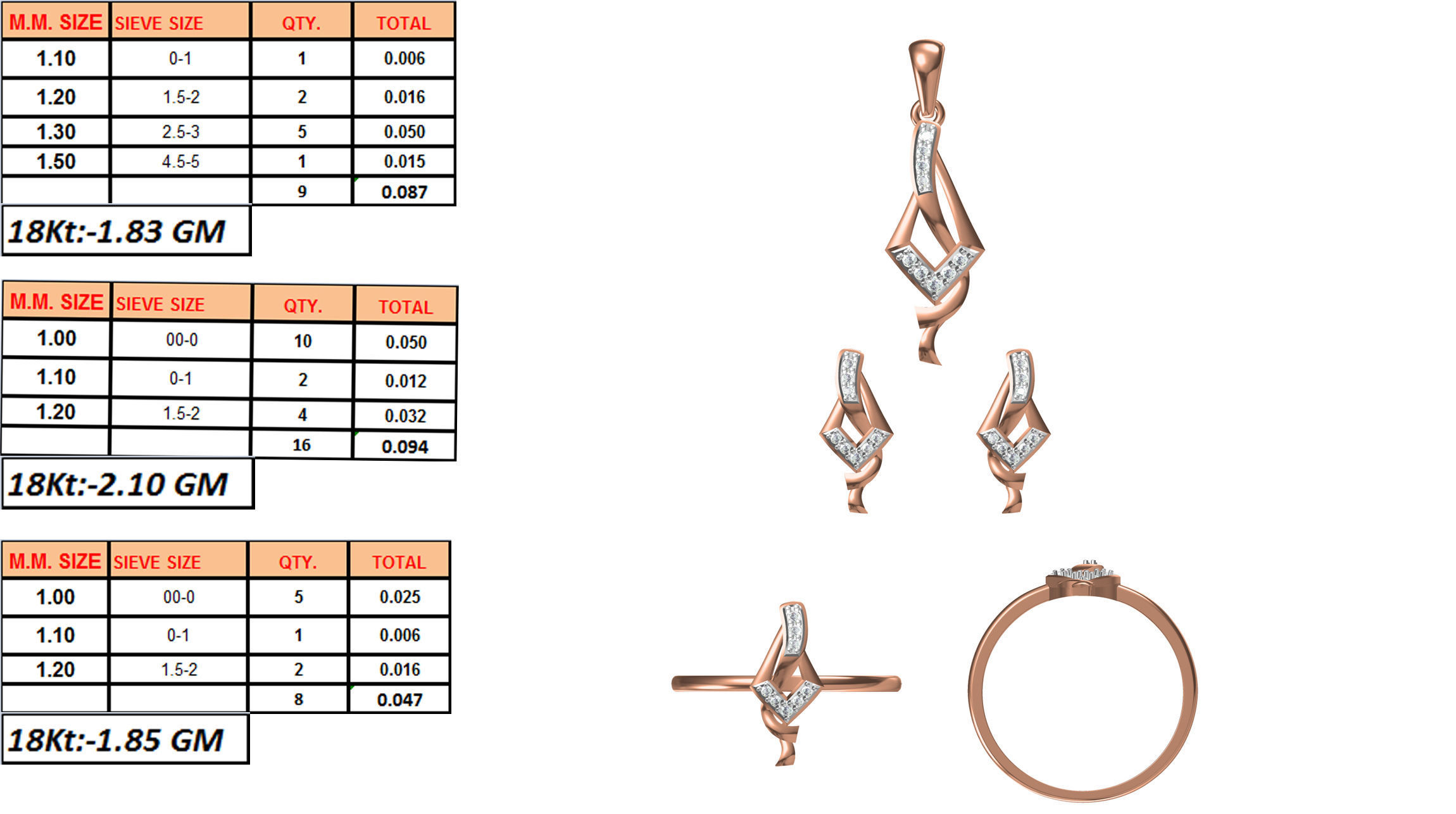 Light wt Ring Earrings Pendant set stl jcd 1-render details 3D print model_1