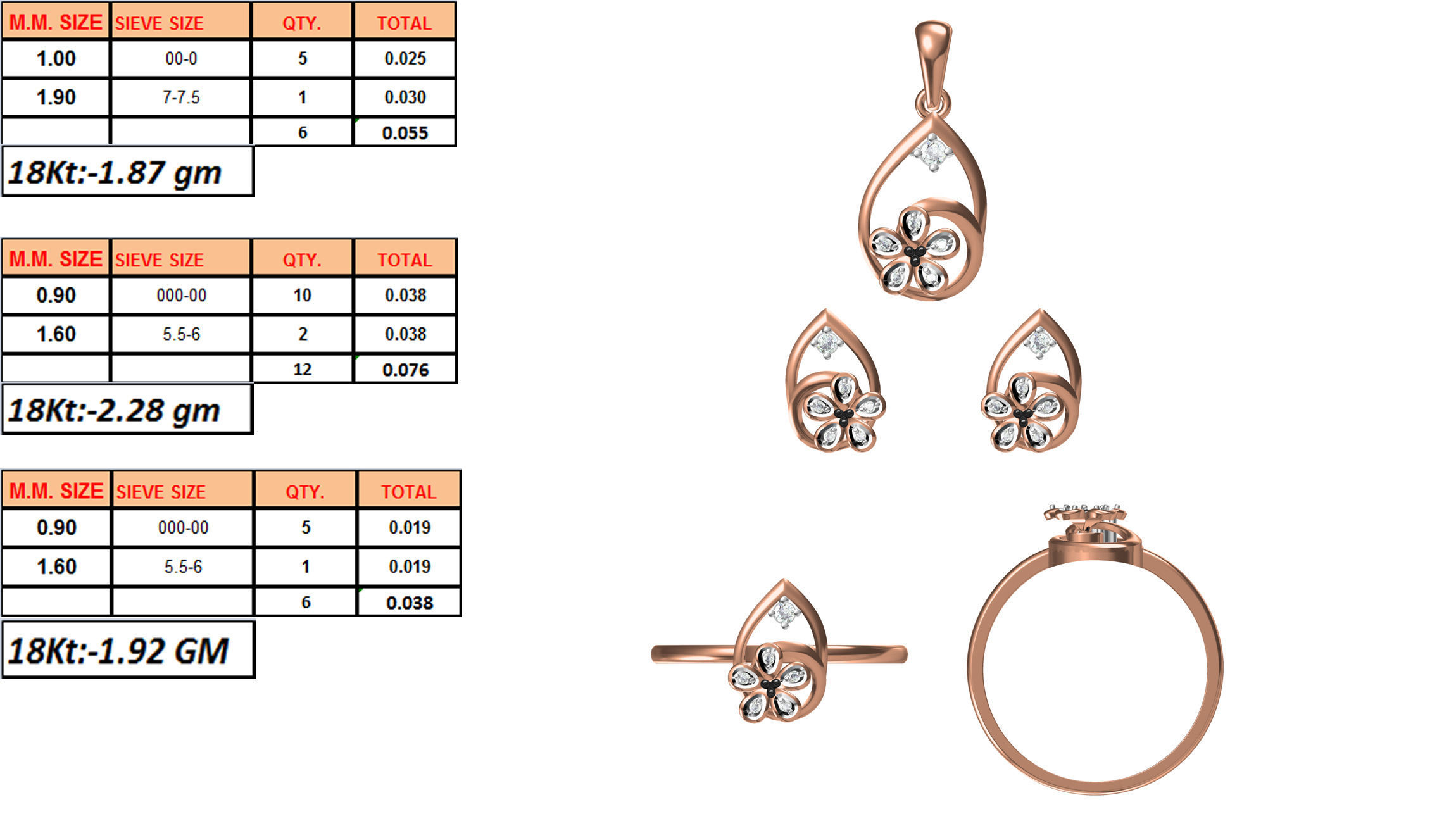 Light wt Ring Earrings Pendant set stl jcd 1-render details 3D print model_1