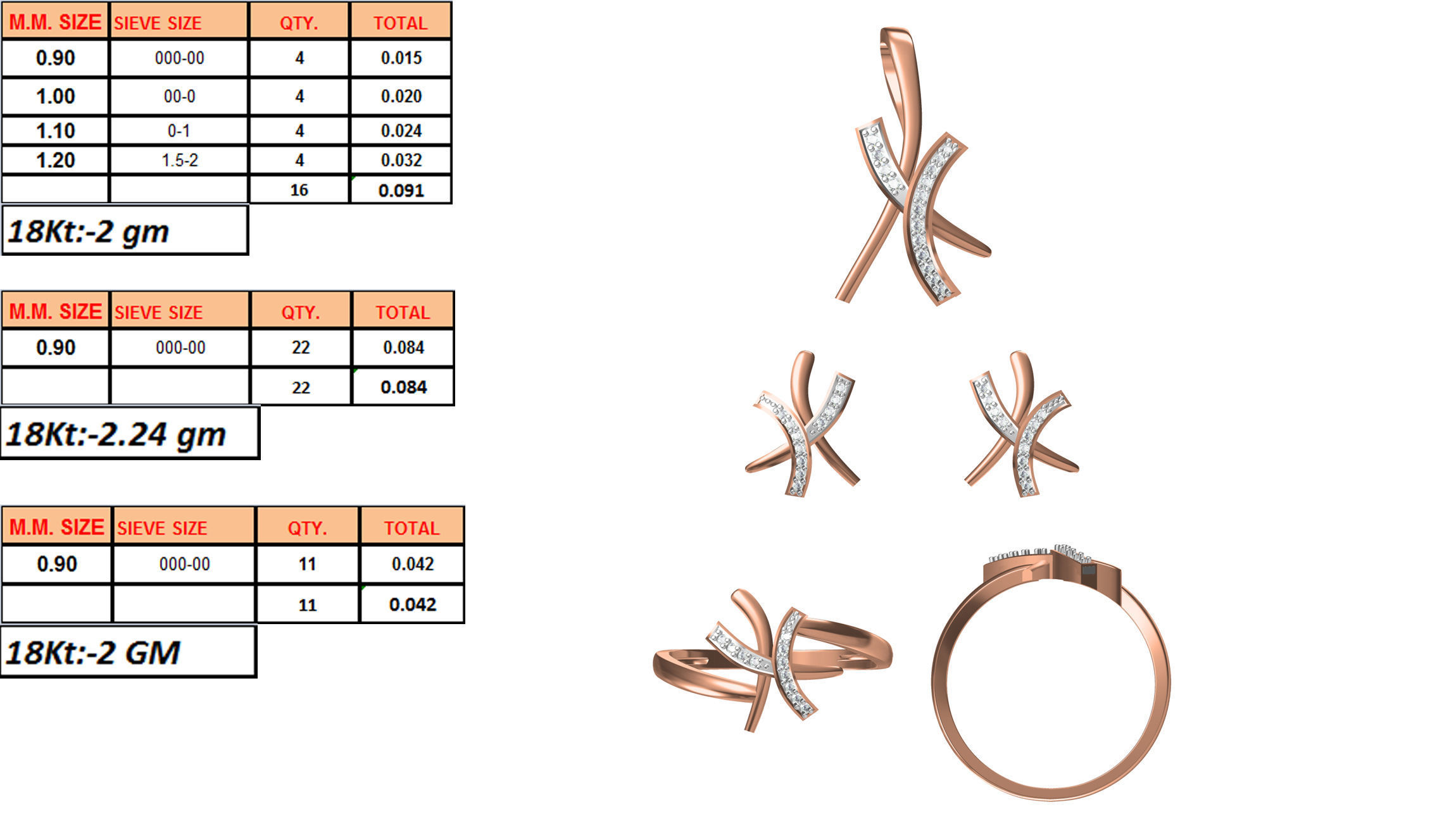 Light wt Ring Earrings Pendant set stl jcd 1-render details 3D print model_1