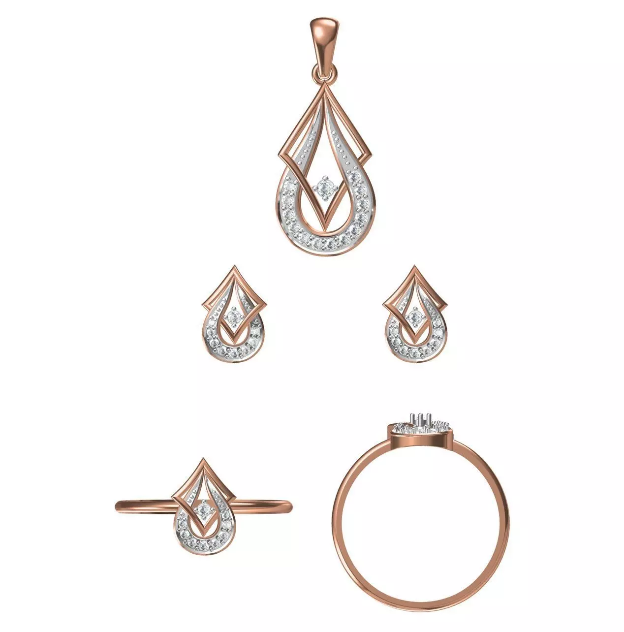 Light wt Ring Earrings Pendant set 3dm stl 1-render details 3D print model_0