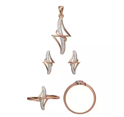 Light wt Ring Earrings Pendant set 3dm stl 1-render details