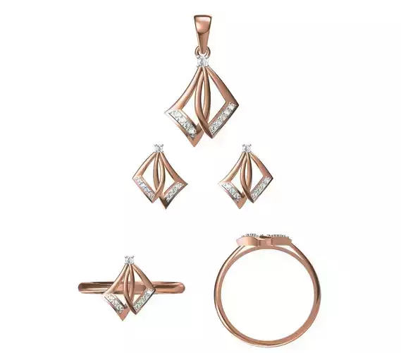 Light wt Ring Earrings Pendant set 3dm stl 1-render details 3D print model
