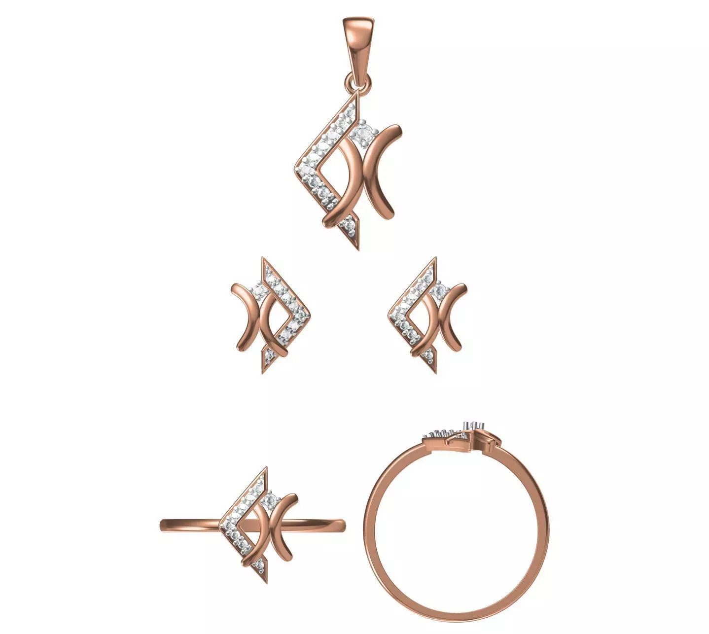 Light wt Ring Earrings Pendant set 3dm stl 1-render details 3D print model_0