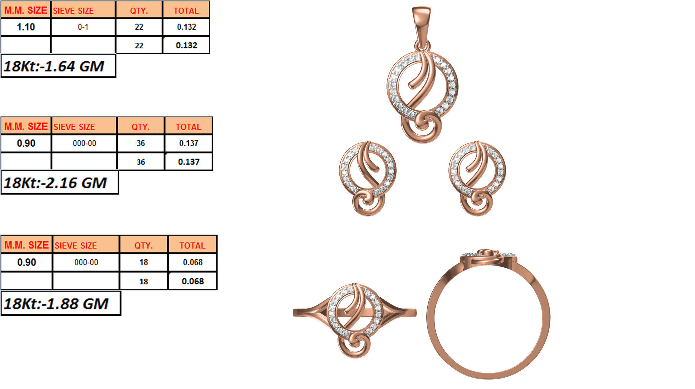 Light wt Ring Earrings Pendant set 3dm stl 1-render details 3D print model_1