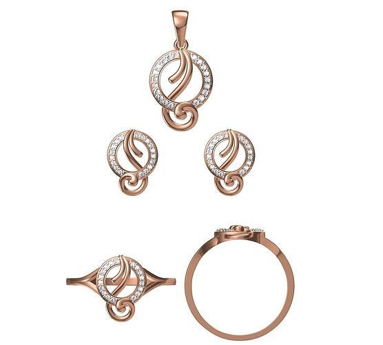 Light wt Ring Earrings Pendant set 3dm stl 1-render details 3D print model