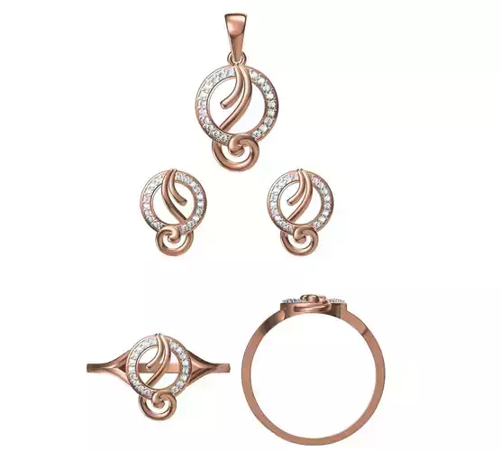 Light wt Ring Earrings Pendant set 3dm stl 1-render details 3D print model