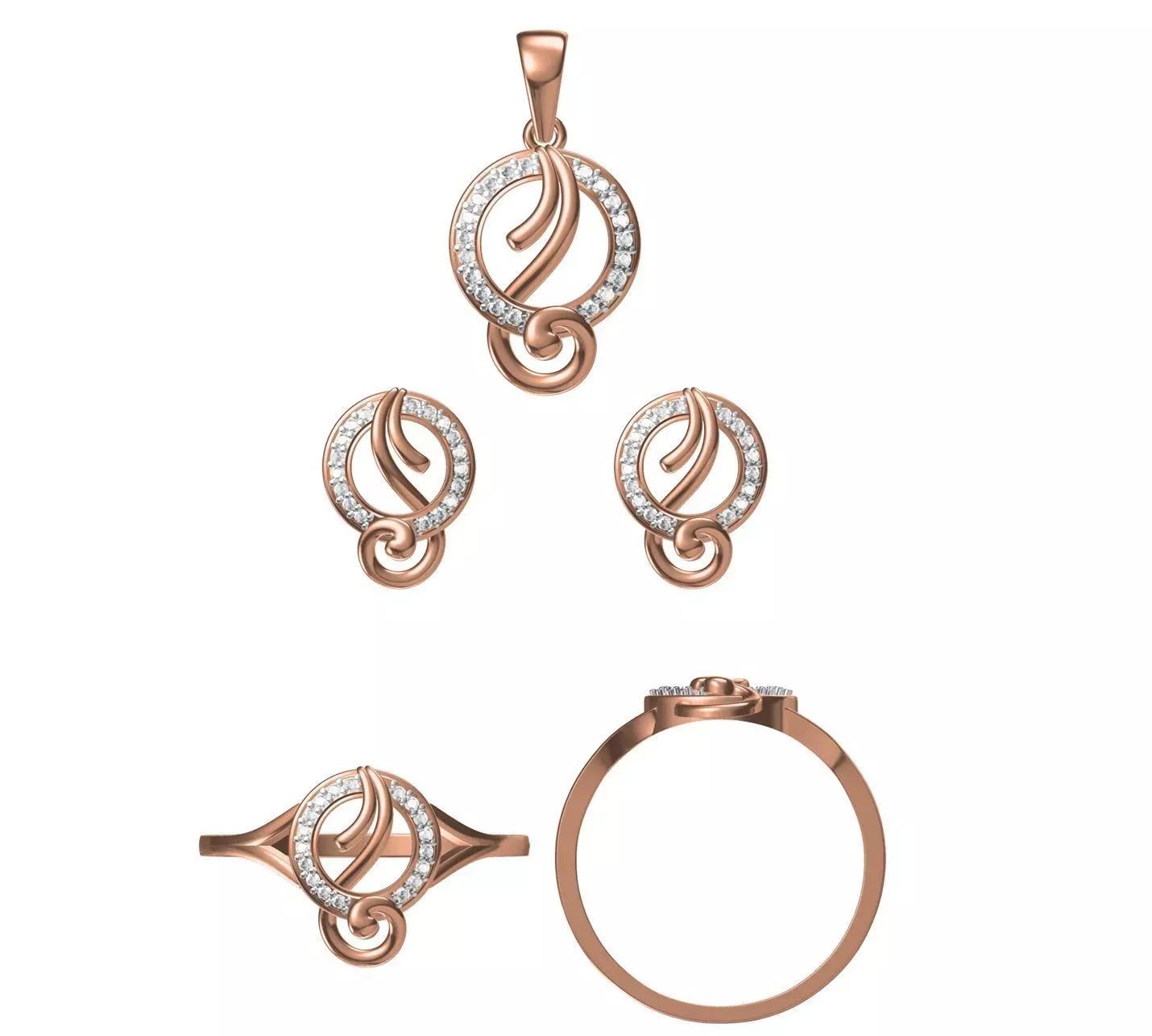 Light wt Ring Earrings Pendant set 3dm stl 1-render details 3D print model_0