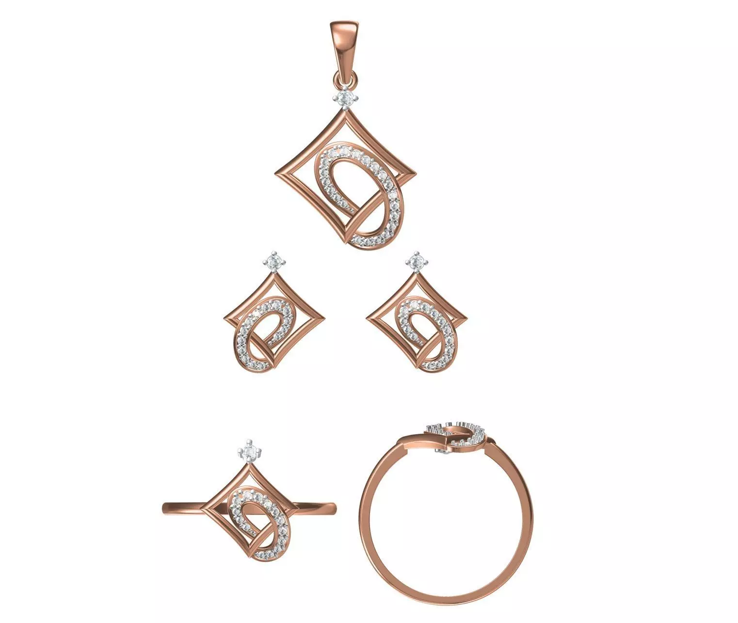 Light wt Ring Earrings Pendant set 3dm stl 1-render details 3D print model_0