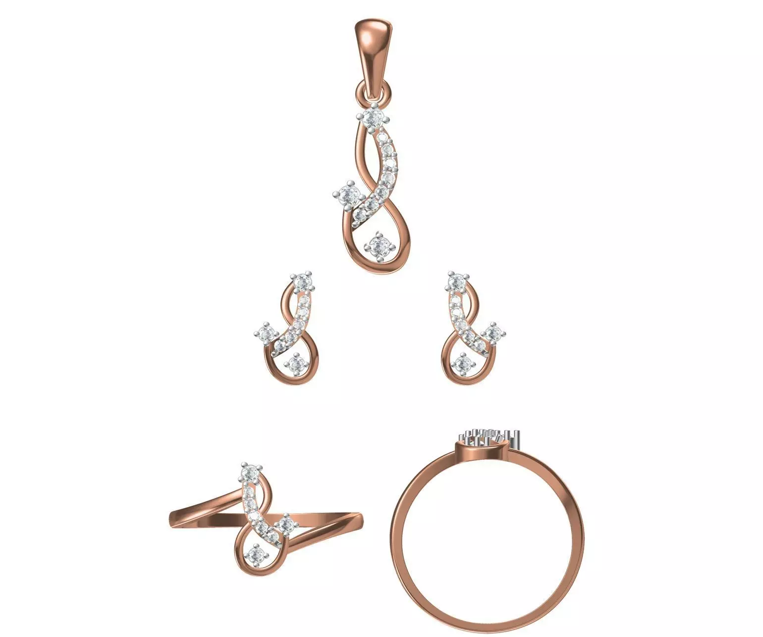 Light wt Ring Earrings Pendant set 3dm stl 1-render details 3D print model_0