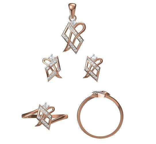 Light wt Ring Earrings Pendant set 3dm stl 1-render details 3D print model