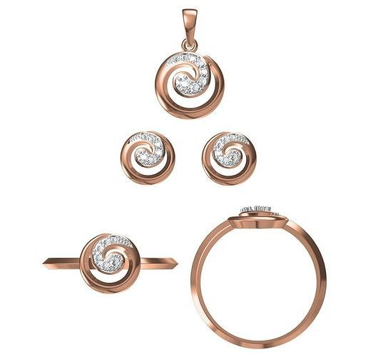 Light wt Ring Earrings Pendant set 3dm stl 1-render details 3D print model